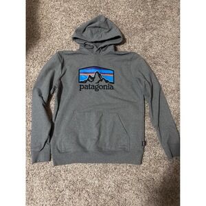 Patagonia Graphic Hoodie Sweatshirt Mens Medium Gray Hooded Pullover